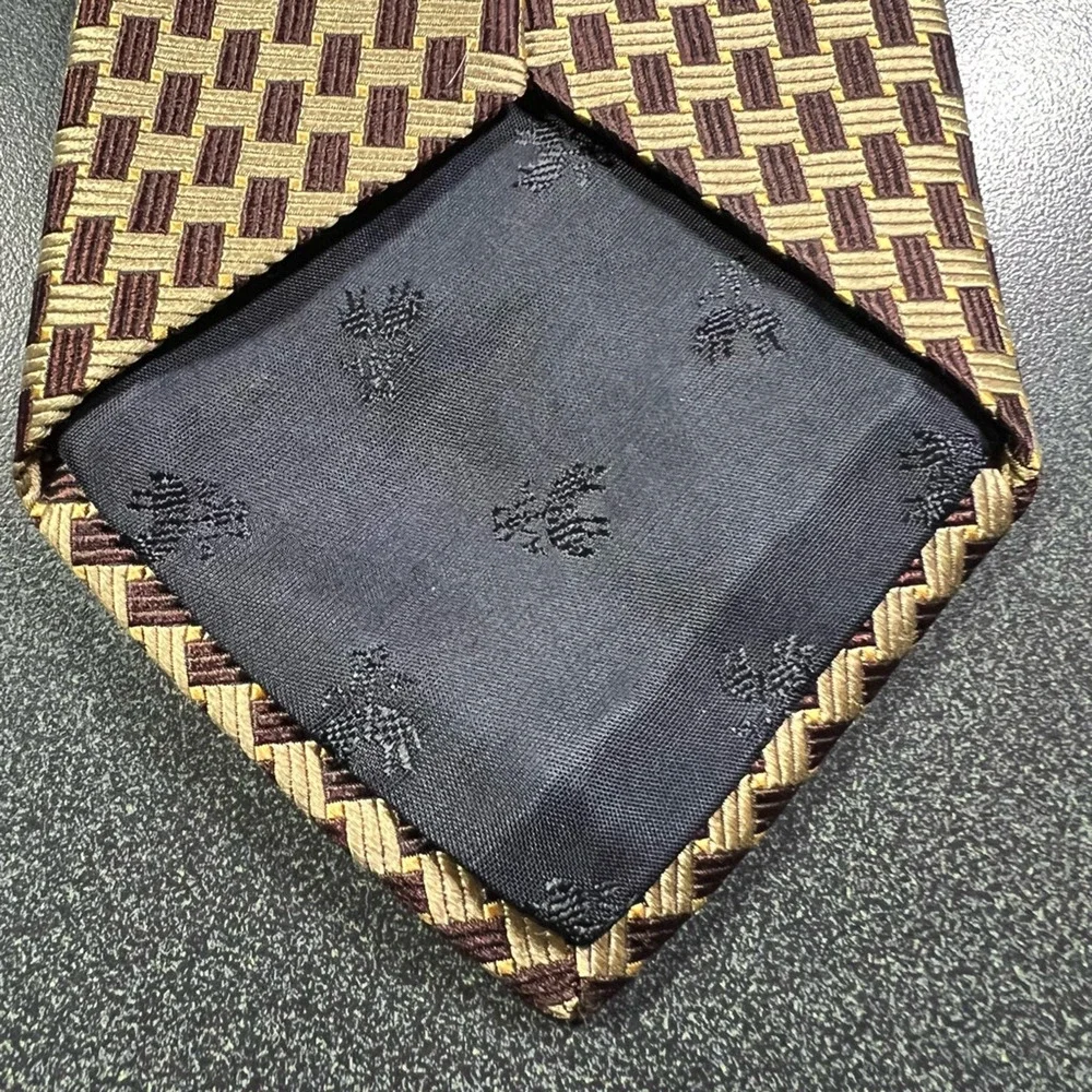 Brooks Brothers Mens Tie Necktie Brown Beige Geometric 100% Silk Tied Classic
